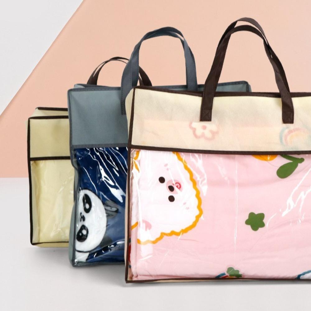 Transparent Clothes Storage Bag Zipper Closure Large Capacity Dustproof Bag Dust-Proof Handle Quilt Storage Bag Household Use