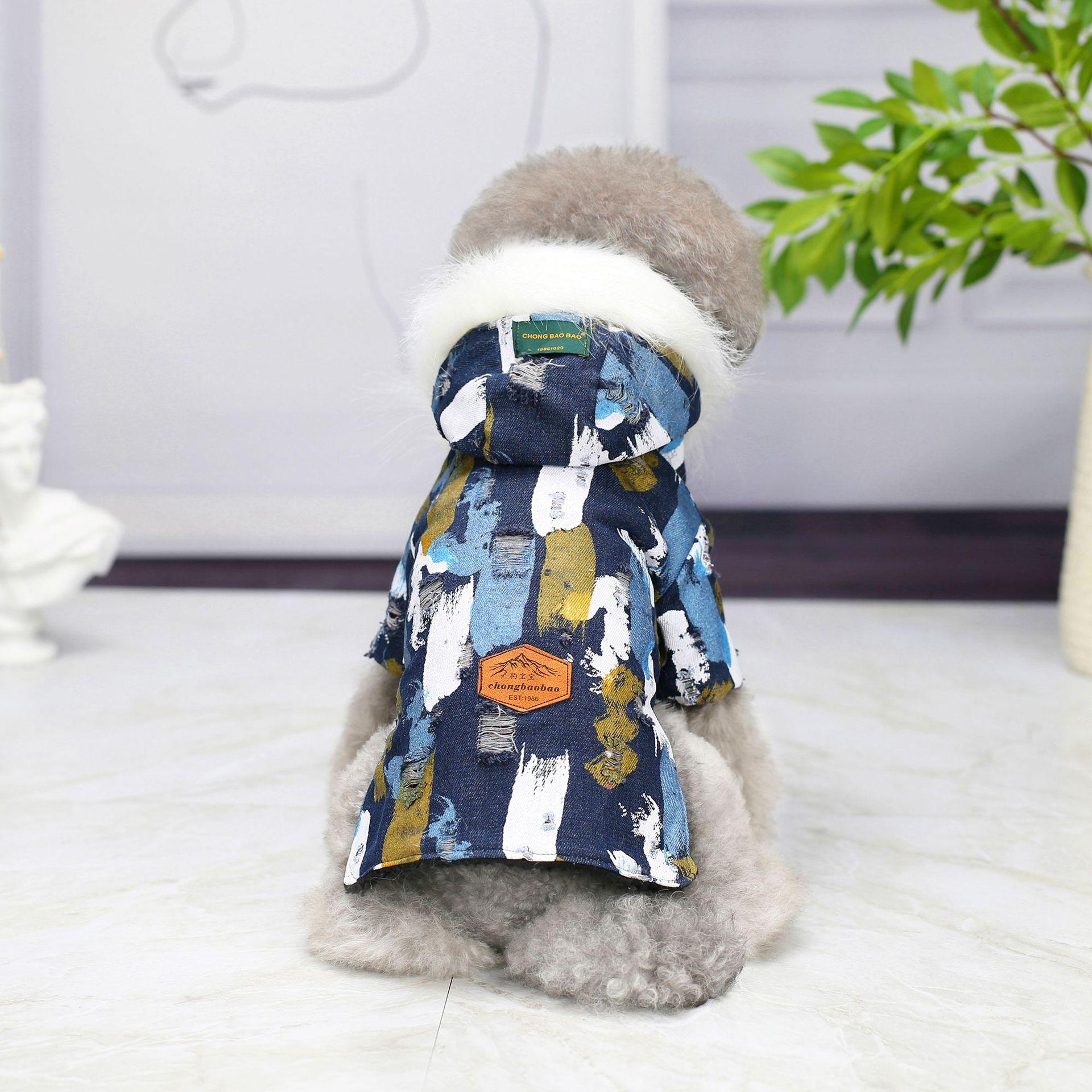 

Теплая одежда для домашних животных, зимнее пальто для собак, одежда для кошек, осенние и зимние джинсы, теплая одежда с меховым воротником S