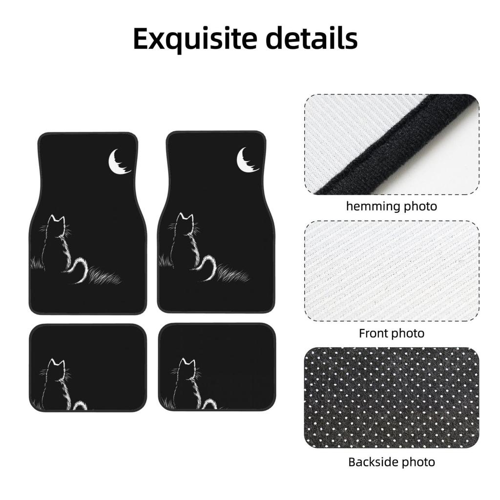 Asamike Light Car Floor Set of Black Cat Car Floor Mats for 2 Front and 2 Fully Easy Suitable for All Seasons Mats, 4, Pattern, Light/Standard Cars,