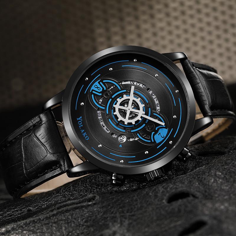 Mens Fashion Quartz Watch With Leather Strap And 24h Indicator For Casual Wear