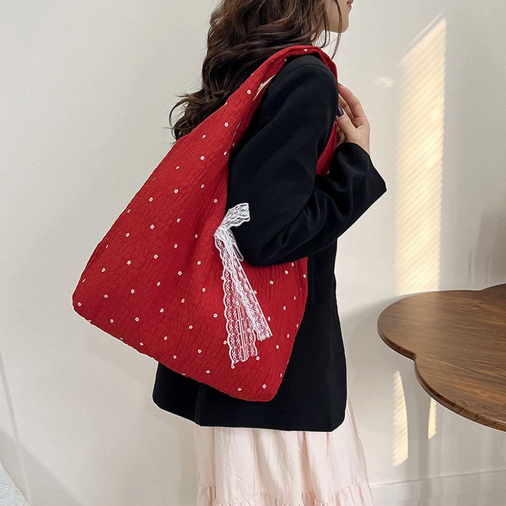 New Design Polka Dot Tote Bag Korean Women's Handbags Trendy Bow Lace Shoulder Bag  Ladies