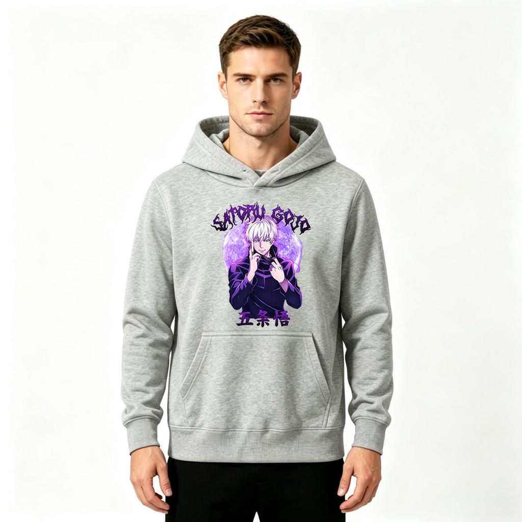 Men Anime Satoru Gojo Print Pullover Hoodie Casual Long Sleeve Sweatshirt for Daily Wear