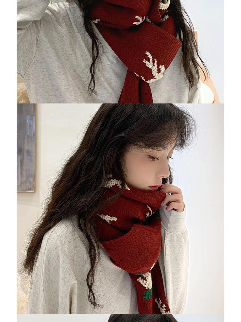Korean Style Women's Cute Reindeer Knit Scarf: Soft, Versatile Neck Warmer for Autumn and Winter