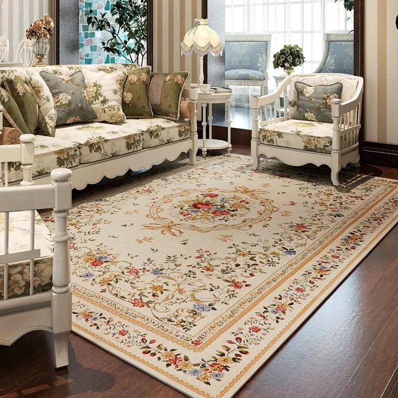 Retro Floral Luxury Printed Carpet Bedroom Decor Mechanical Washable Kids Large Floor Mat for Home Sofa Coffee Table Area Rugs