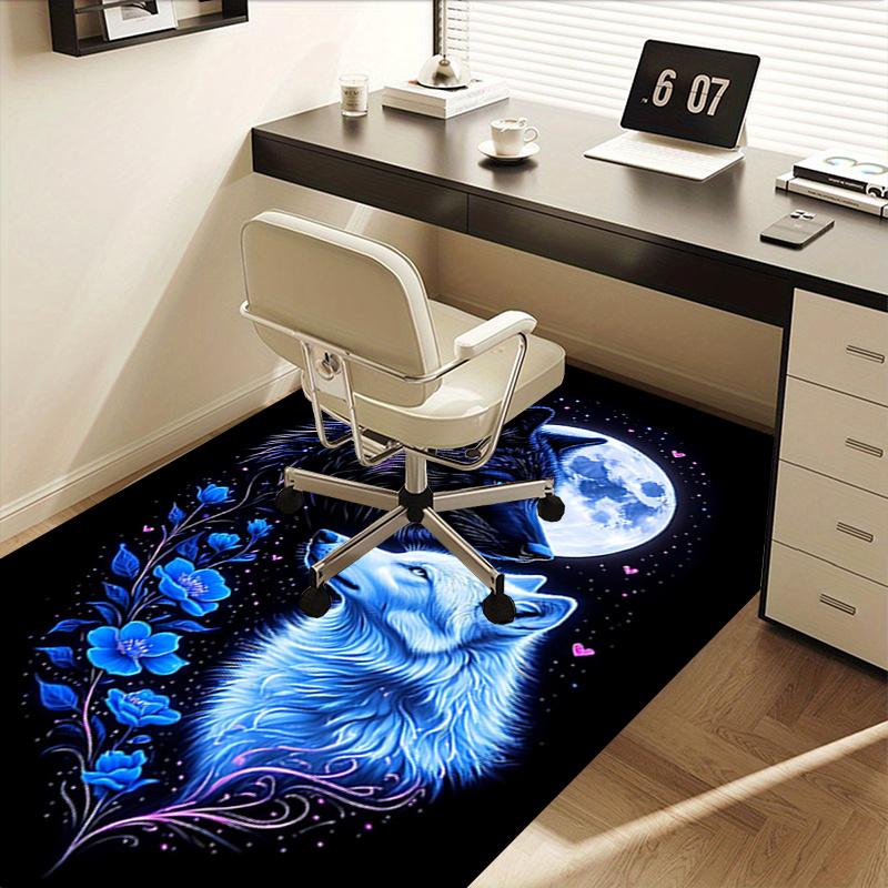 Wolf and Flowers Chair Mat: Office Carpet, Oversized Rug for Home Decor, Sofa Mat, Desk Pad Gift Suitable for Bedroom, Living Room, Various Rooms