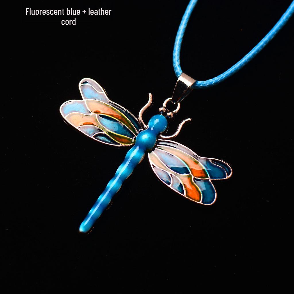 Silver Dragonfly Necklace with Luminous Butterfly - Retro Forest-Inspired