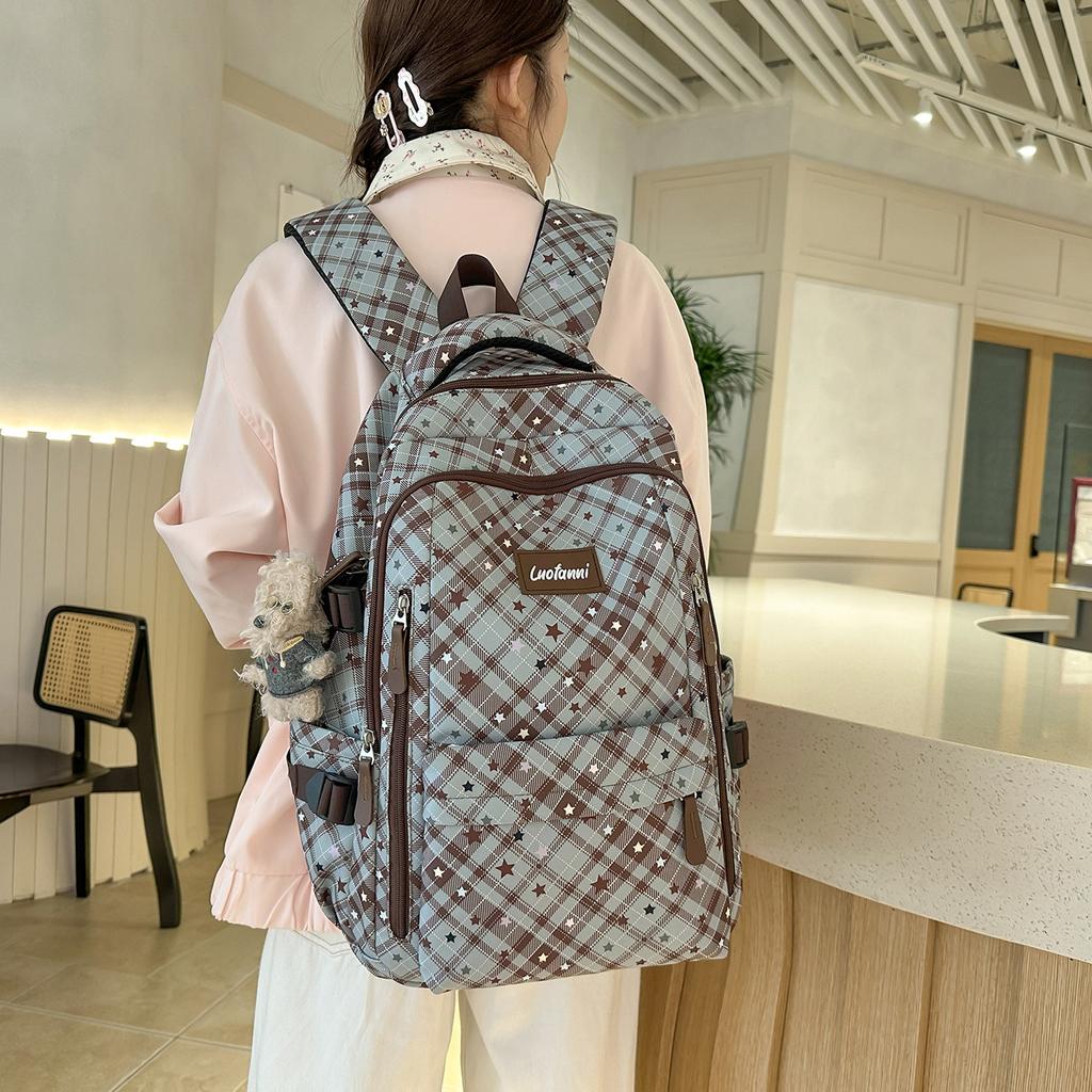 Schoolbag fashionable large-capacity backpack new casual plaid simple backpack junior high school students class commuting schoolbag