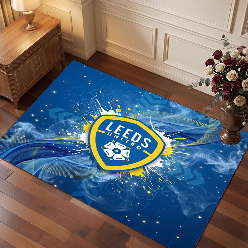 Leeds United Voetbal Print Kristalfluweel Tapijt, Comfortabel Waterabsorberend Antislip Binnen Vloerkleed