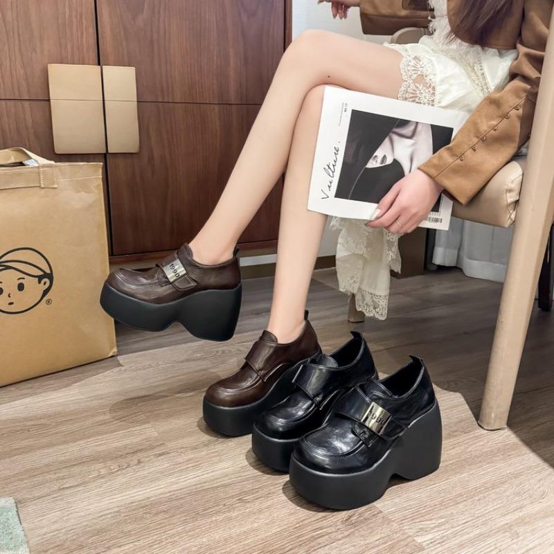 Fashion New 2025 Spring Women Leather Chunky Sneakers Loafers Nop-slip High Heels Platform Autumn Casual Walking Shoes Flats Woman Boots