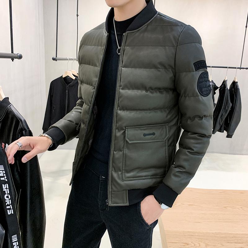 Herren Ledermantel Winter Daunenjacken Baseball Parkas Herren Mantel Mode Lässig Fleece Verdicken PU Jacke Biker Warme Leder Herren