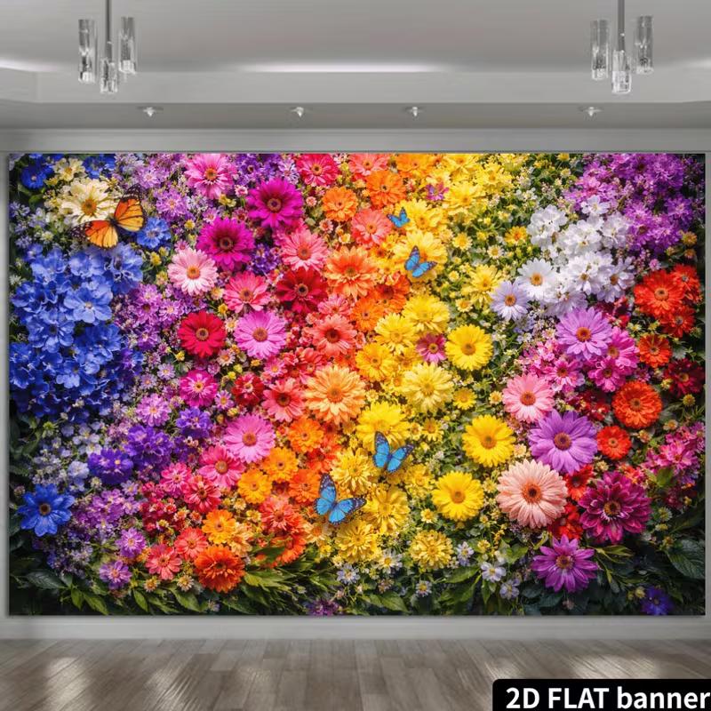 2D Rainbow Floral and Butterfly Backdrop Photo Booth Background