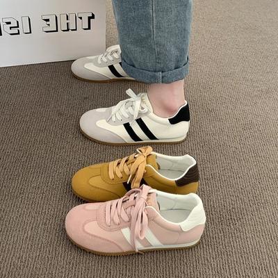 Retro-Lederoberfläche Deutsche Trainingsschuhe Damen 2025 neu Frühling und Sommer Flachboden Sport Freizeit Weichsohle Studentenschuhe Schnürschuhe Board