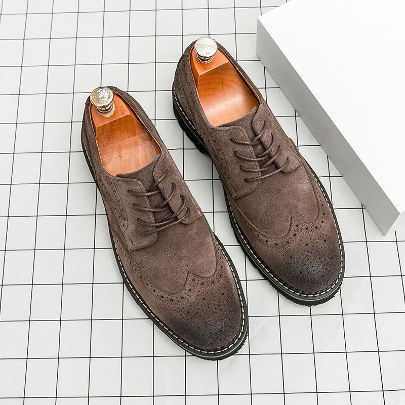 Leather shoes genuine leather European and American fur business suede British Brock matte casual shoes