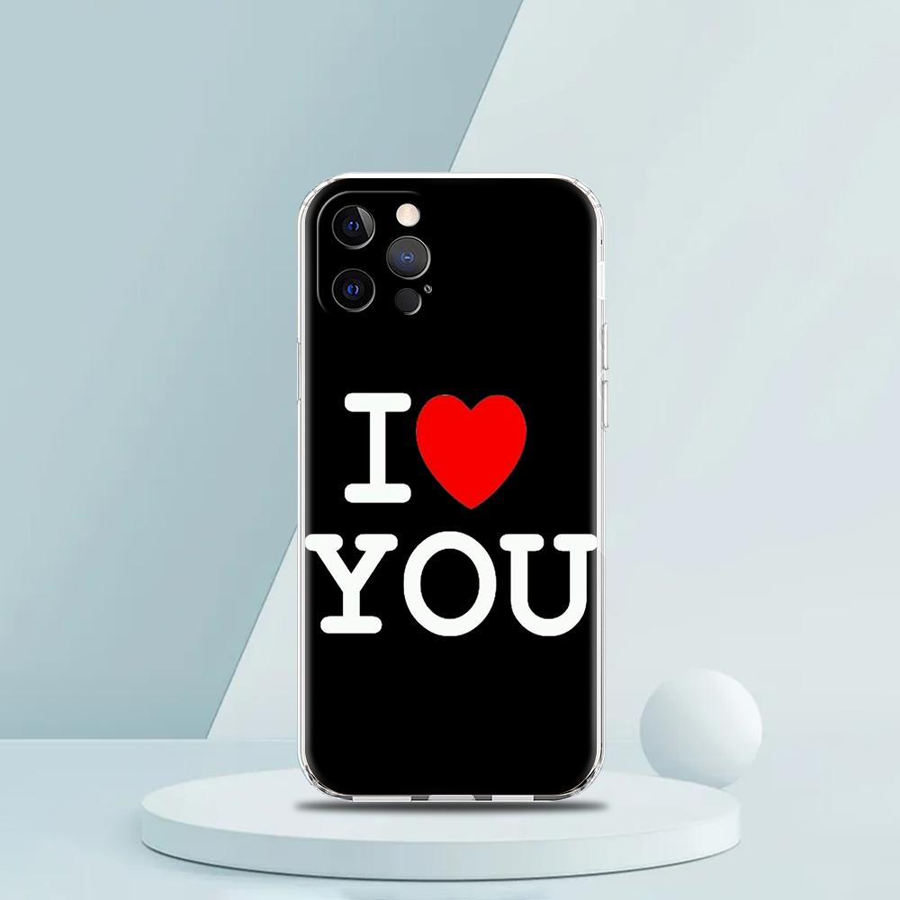 For iPhone 15 16 14 13 12 Mini 11 Pro Max XS X XR SE 7 8 Plus Silicone Clear Cover I Love You Pink Heart Luxury Phone Case
