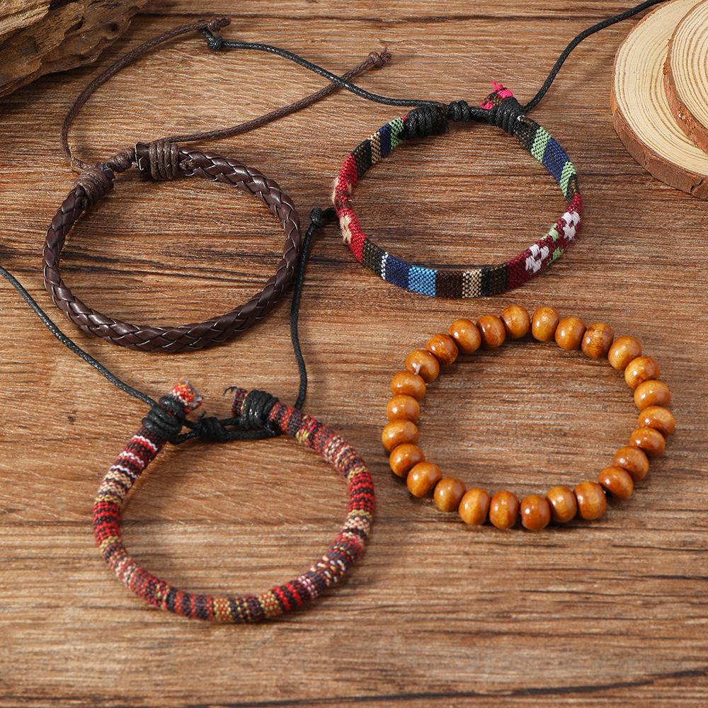 European & American Bohemian Handmade Leather Bracelet Set – 4 Pieces