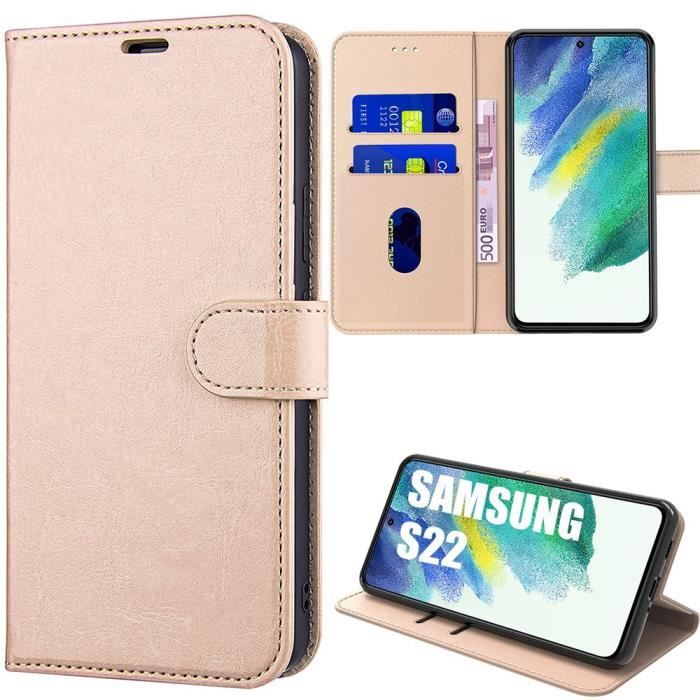 Coque - Samsung - S22 - Doré - Anti-Choc - Effet Cuir Souple