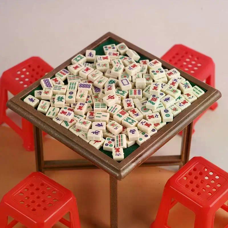 Doll Toy 1Set 1:12 Home Dollhouse Miniature Mahjong Table and Chair Model Furniture Decor Toy Doll House Accessories