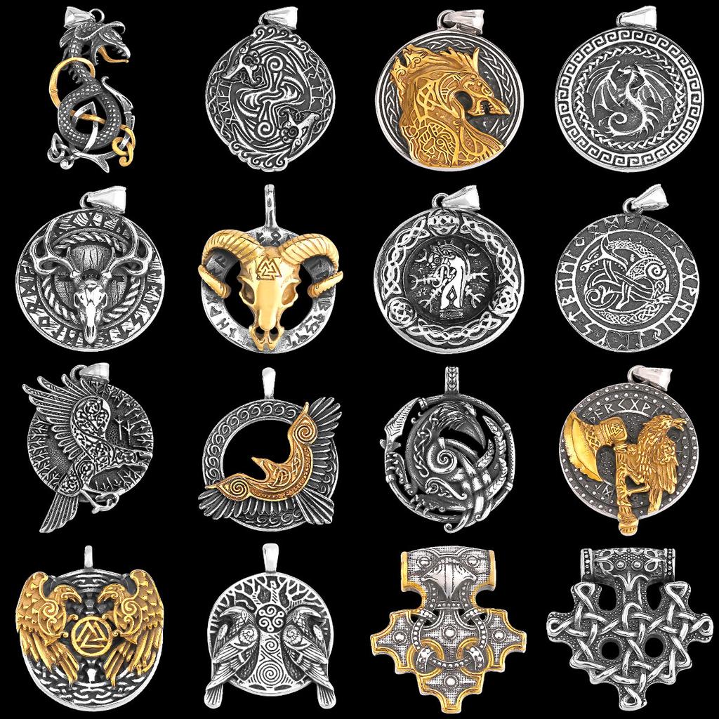 Colar Animal Corvo Dragão Viking Nórdico Vários Masculinos Pingente Amuleto de Odin Aço Inoxidável Moda Joias Vintage
