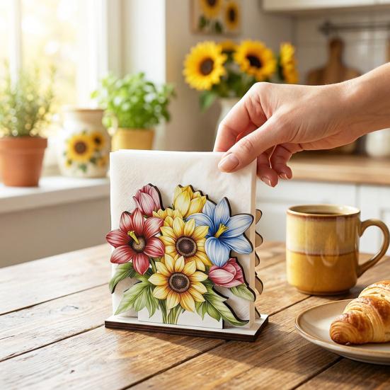 Flower Napkin Holder for Table Decor, Floral Paper Towel Holder, Freestanding Napkin Dispenser for Kitchen Dinner Restaurant Bar Decoration