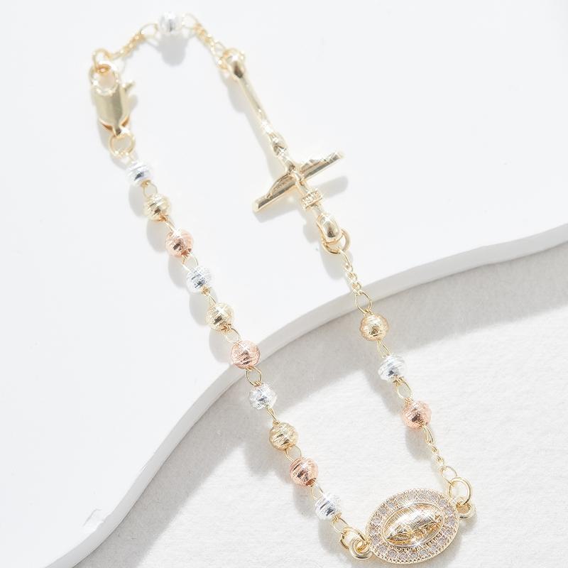 Vintage Kreuz Jungfrau Maria Rosenkranz Armband für Damen Charmante Religiöse Schmuck Accessoires