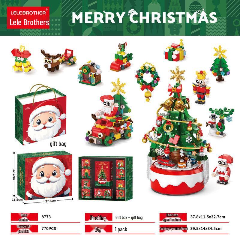 Cutie muzicală cu brad de Crăciun compatibilă LEGO: Jucărie de construcție educativă luminoasă pentru copii, perfectă ca ornament de ziua de naștere