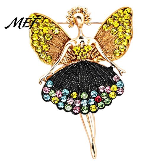 Alloy Lapel Pin Sparkling Rhinstone Ballet Fairy Brooch, Winged Dancer Girl Metal Bag Pin, Women Jewelry Accessories for Suit Dress Coat Scarf