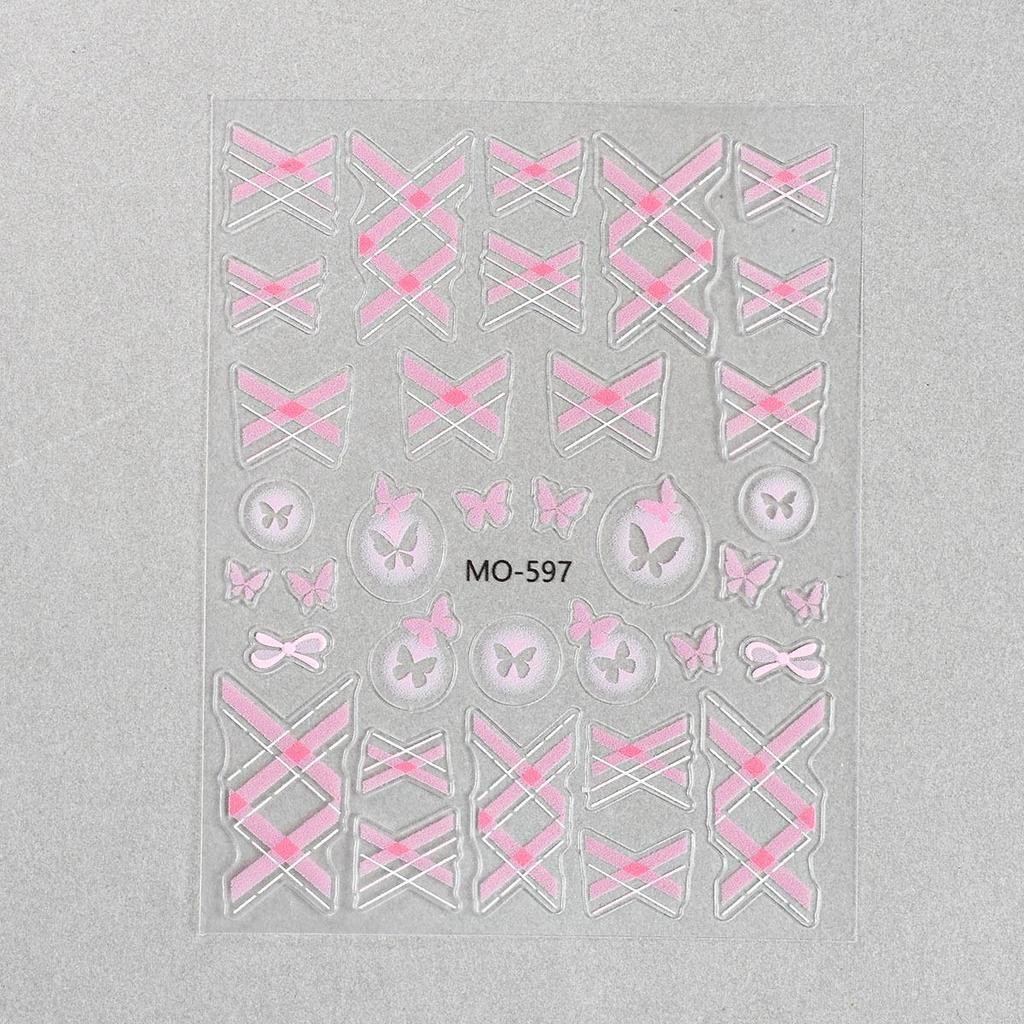 Celebrity Sweetheart Plaid Nail Stickers: Red, Pink, Black Bow for a Luxurious Feel
