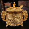 European Style Butter Jar,Engraving Peacock Gold Alloy With Lid Salt Coffee Beans Container,Seasoning Storage Jar,Kitchen Tools