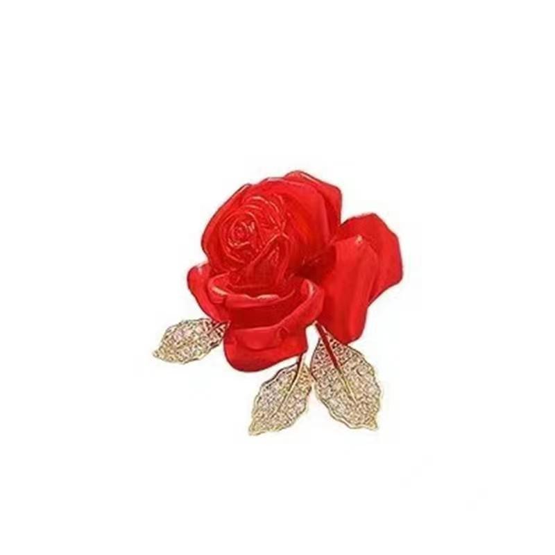 Vintage Red Rose Brooch Corsage Women's Pin - Elegant Clothing Accessory
