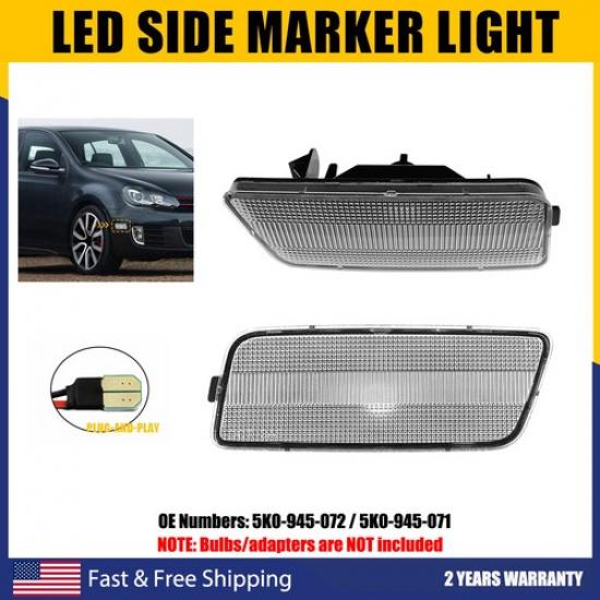 Pair Clear Front Lens Fender Side Light Housing 2010-2014 For MK6 Volkswagen GTI