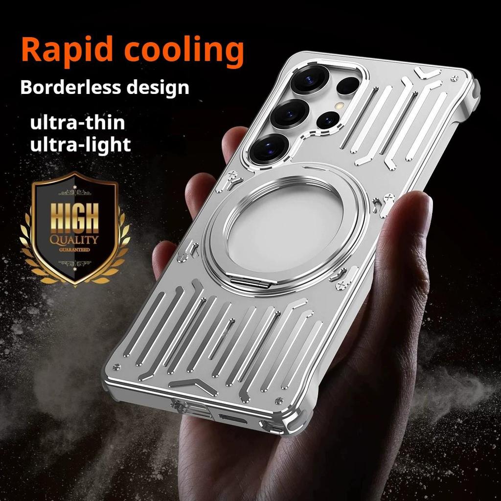 For Samsung Galaxy S25 S24 S26 Ultra Metal Aluminum Alloy Magnetic 360° Bracket Case Quick Cooling Heat Dissipation Cover.