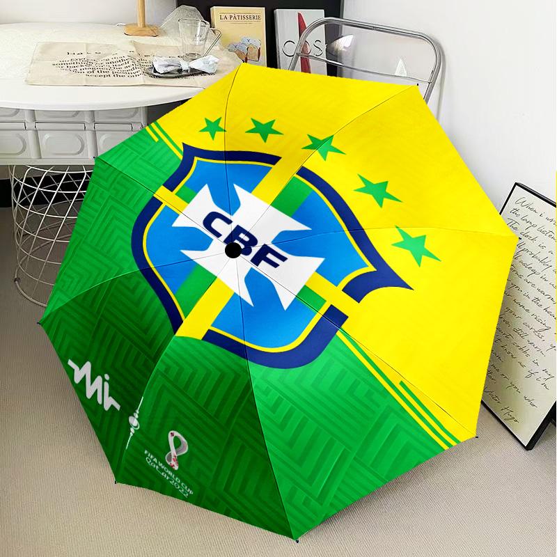 1PC Brazilian Football Crest Printed Umbrella Folding umbrella, automatic umbrella 8-Frame for Travel, camping Fan gifts Christmas Gifts