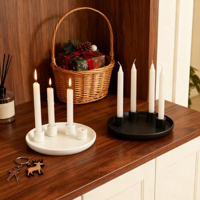 Portavelas de Adviento de Cerámica Negro Mate Blanco Bandeja para Velas Cónicas 4 Asientos para Velas Decoración de Mesa de Comedor Centro de Mesa para Halloween Navidad