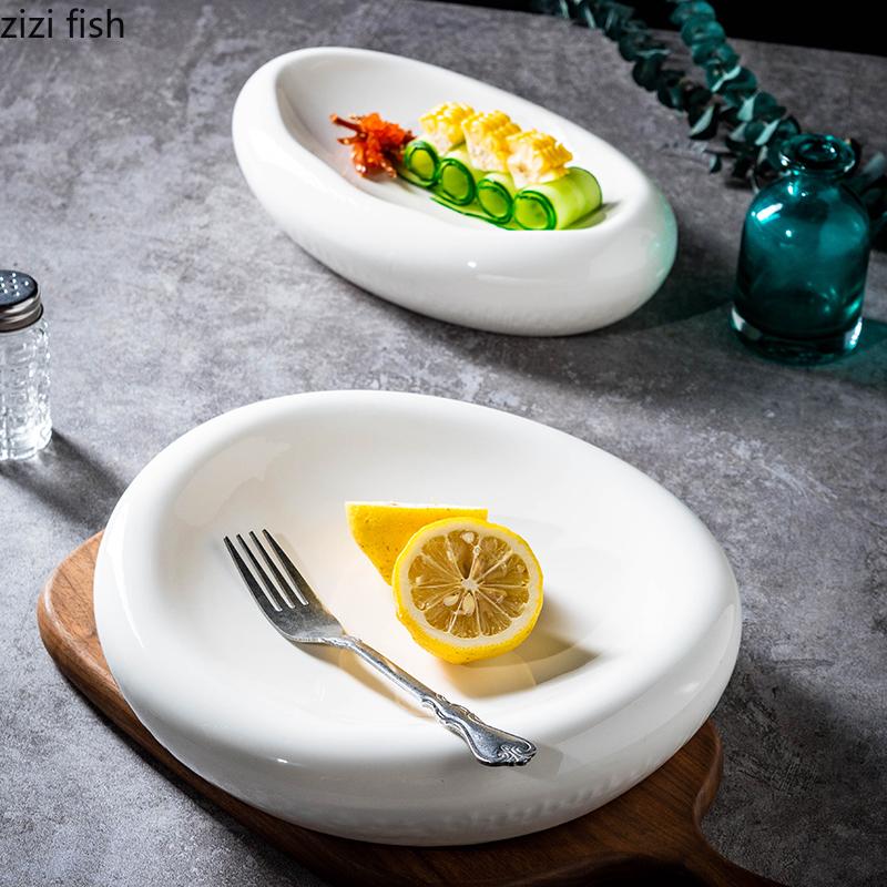 White Ceramic Dining Plates Fish Dish Dessert Plate Western Style Steak Plate Sashimi Disc Fruit Dish Salad Bowl Sushi Plates