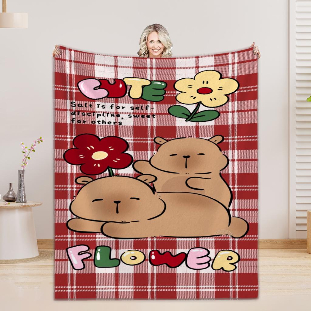 1pc Blankets Lovely Capybara Printed Flannel Blanket Quality Soft Warm Throw Blanket Winter Kids Couch Bed Fluffy Bedspread