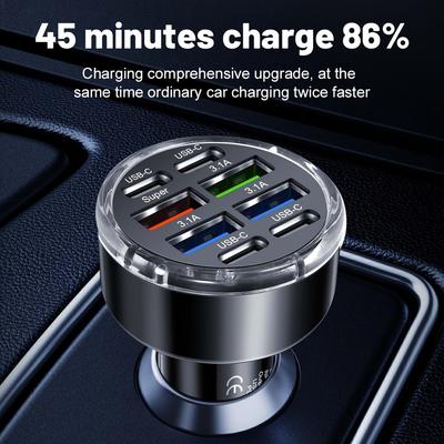 Автомобільний USB-зарядний пристрій на 8 портів - Заряджайте кілька пристроїв одночасно за допомогою 4 портів Type-C та 4 портів USB, необхідний для сімейної подорожі