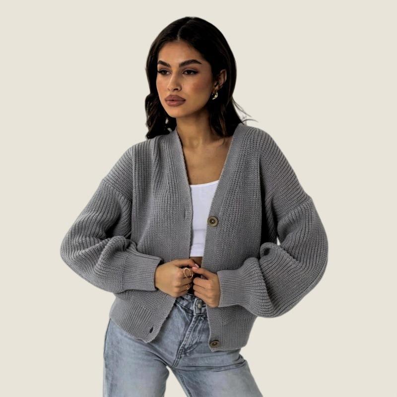 TIFICY Women's Fashion Casual Fall Winter Solid Color Print Long Sleeve V-Neck Sweaters