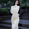 Elegant Waist-Cinched New Chinese Style Velvet Dress - Autumn/Winter 2025