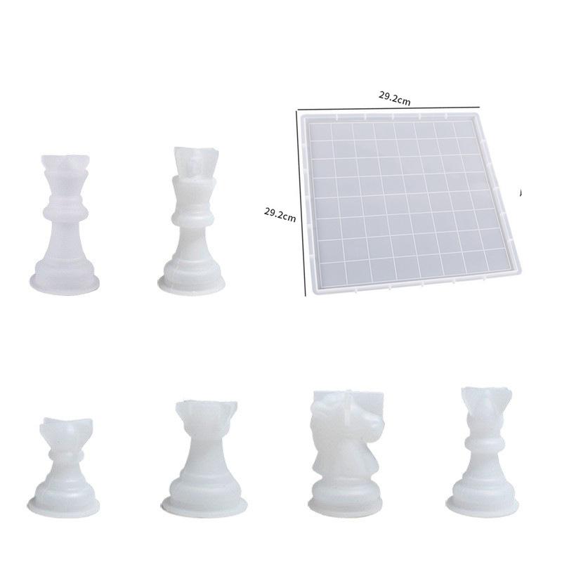 תבנית סט שחמט משרף עם לוח שחמט תבניות שרף סיליקון תבנית שרף שחמט תלת-ממדית ליצירה עצמית מתנה ליום הולדת