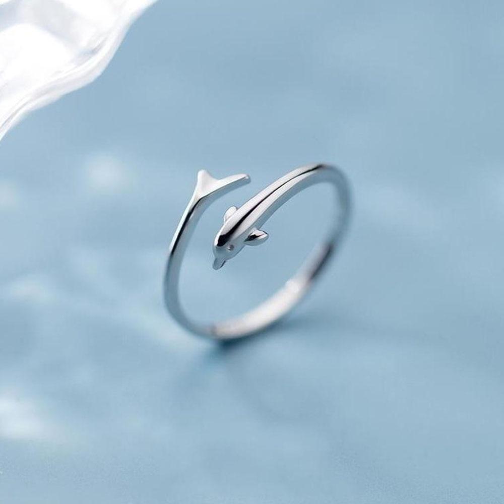 New 925 Sterling Silver Women Ring Fashion All -Match Ocean Series Small Fish Adjustable Index Finger Rings Jewelry Gift