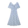French Elegant Ruffle Tie-Waist V-Neck Printed Midi Dress