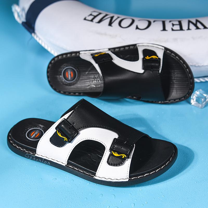 FUQIAO Leather Slippers for Men Summer Hot Sale Slides Male Sandals Beach Outsides Shoes Hombre Sandals Outside Shoes