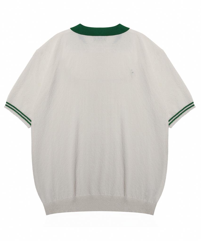 NODU Summer Vivid Color Block Collar Knit [Ivory]