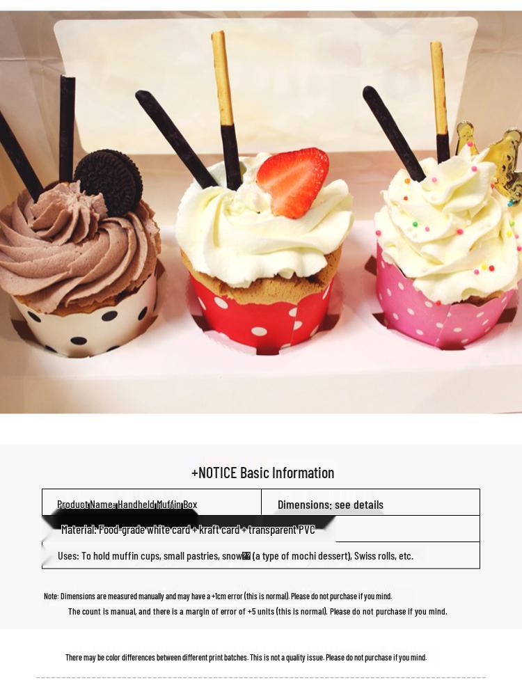 Kraft Paper Cupcake Box with Transparent Window for Mousse, Pudding, Muffins, and Egg Tarts