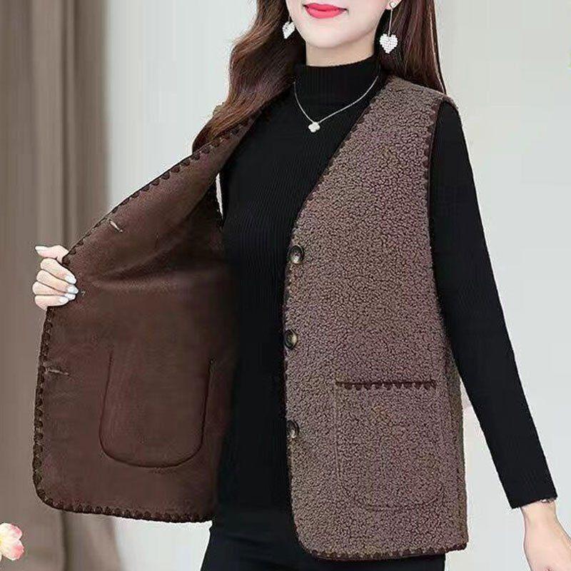 Women's Vest Winter Vest Warm Sleeveless Plus Size Lining Single-breasted Velvet Thickened Vest