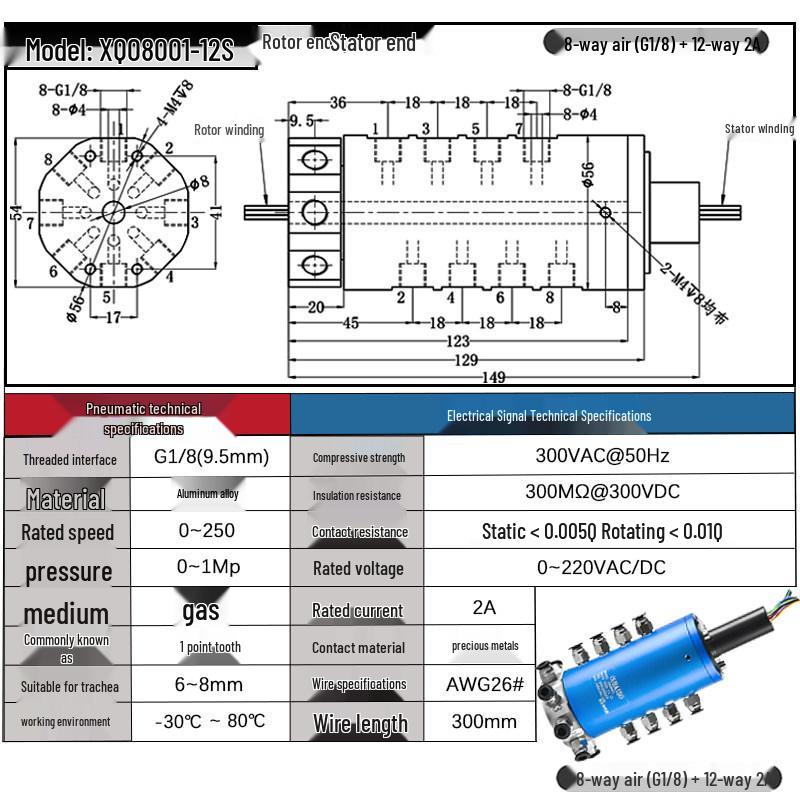 High-Speed 360° Pneumatic-Electric Slip Ring with Multi-Channel Gas-Liquid Integration