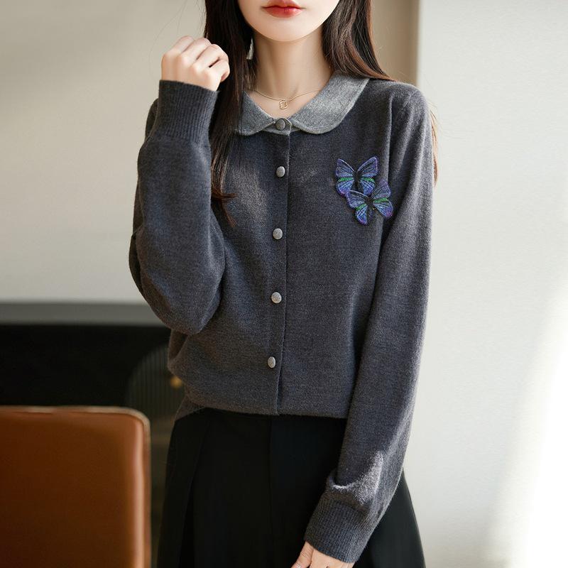Doll Collar Women's Knit Cardigan - Versatile, Stylish, Loose Wool Coat for Autumn/Winter