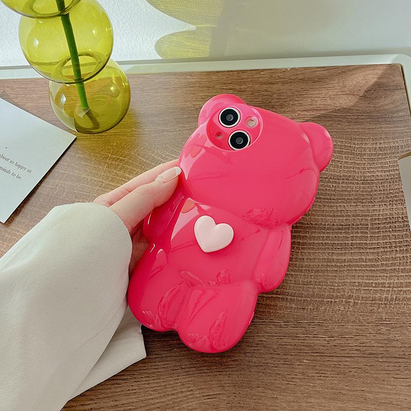Cartoon 3d Bear Shape Cute Design Clear Case For Iphone 13 12 11 Pro Max Xs Max Xr X Korean Love Heart Lens Protection Cover