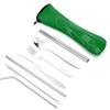 Stainless Steel Outdoor Cutlery Set: Knife, Fork, Spoon, Chopsticks, Straw with Peony Cloth Bag - 7 Pieces