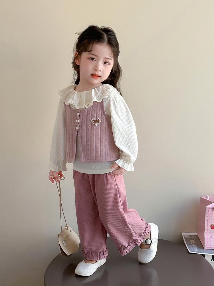 Jesień 2025 Dziewczęcy Trzyczęściowy Zestaw Sztruksowy